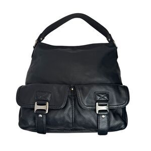 Michael Kors Black Pebbled Leather Shoulder Bag Hobo with Silver Hardware